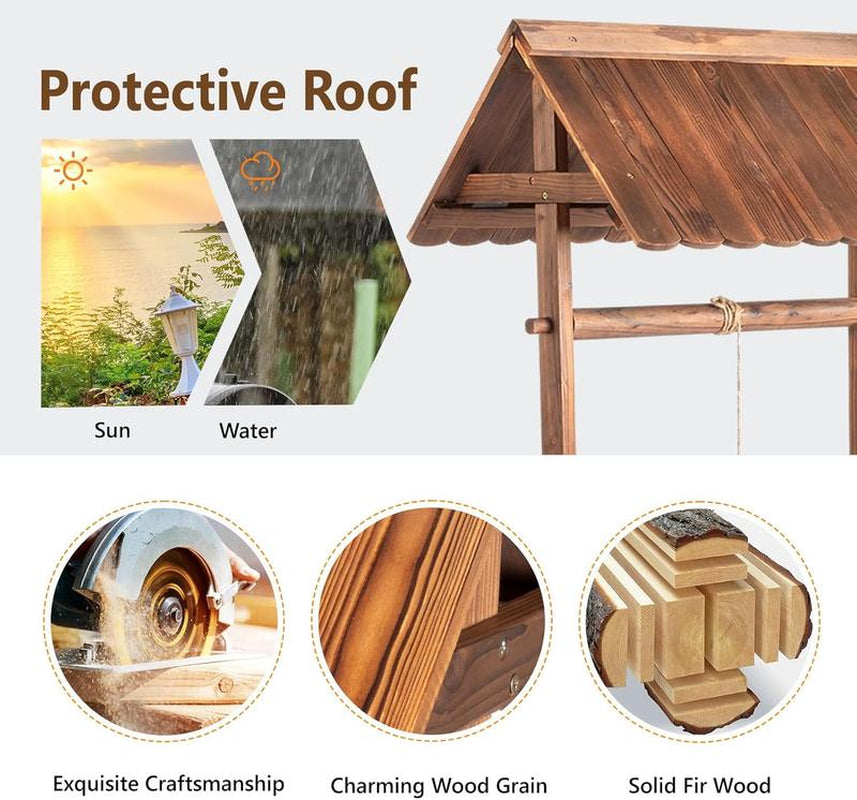 ๐ผ VINGLI Wooden Wishing Well Planter with Adjustable Bucket, Reinforced Rods โ Rustic Outdoor Yard, Patio & Garden Decor