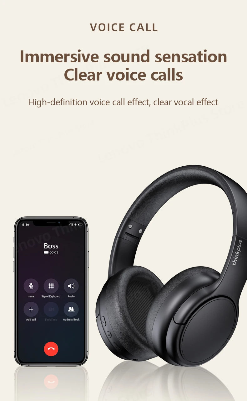 LENOVO TH20 Foldable Bluetooth Headphones 5.3 – Sport/Gaming Headset w/Mic, Hi-Fi Bass