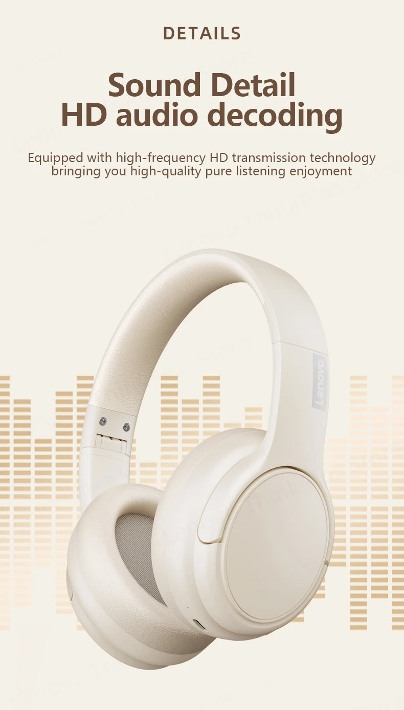 LENOVO TH20 Foldable Bluetooth Headphones 5.3 – Sport/Gaming Headset w/Mic, Hi-Fi Bass