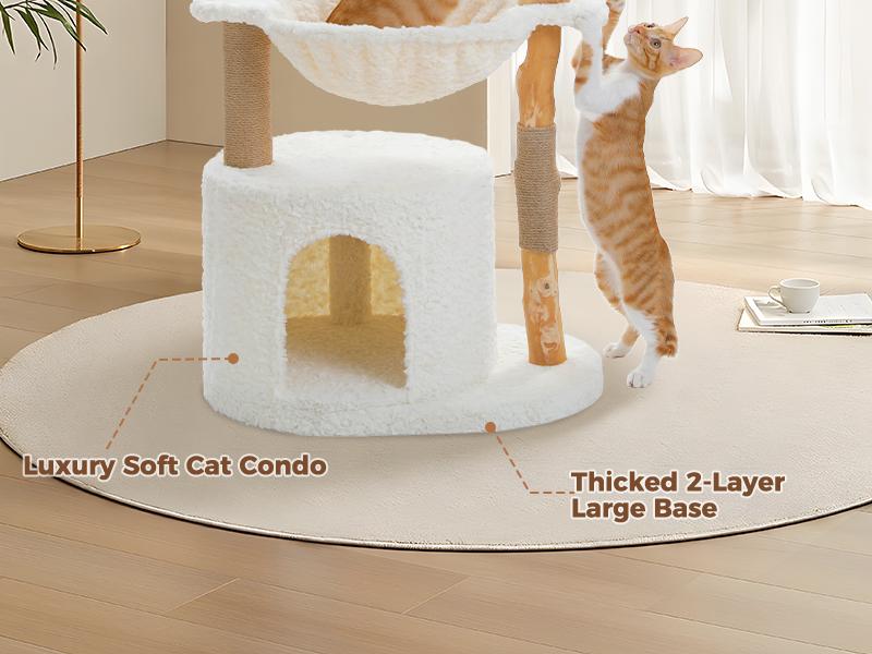 🐱 PAWZ Road 38-Inch Modern Luxury Wood Cat Tree with Large Wicker Basket & Deep Hammock