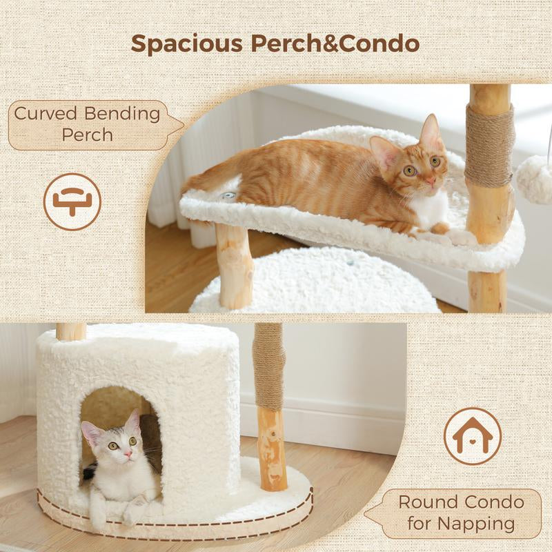 🐱 PAWZ Road 38-Inch Modern Luxury Wood Cat Tree with Large Wicker Basket & Deep Hammock