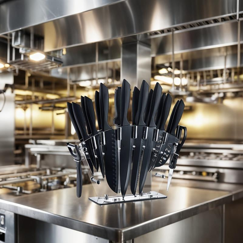 ๐ด Professional 19-Piece High Carbon Stainless Steel Kitchen Knife Set โ Non-Stick Coating, Ergonomic Handles, Rust-Resistant, Stylish Black
