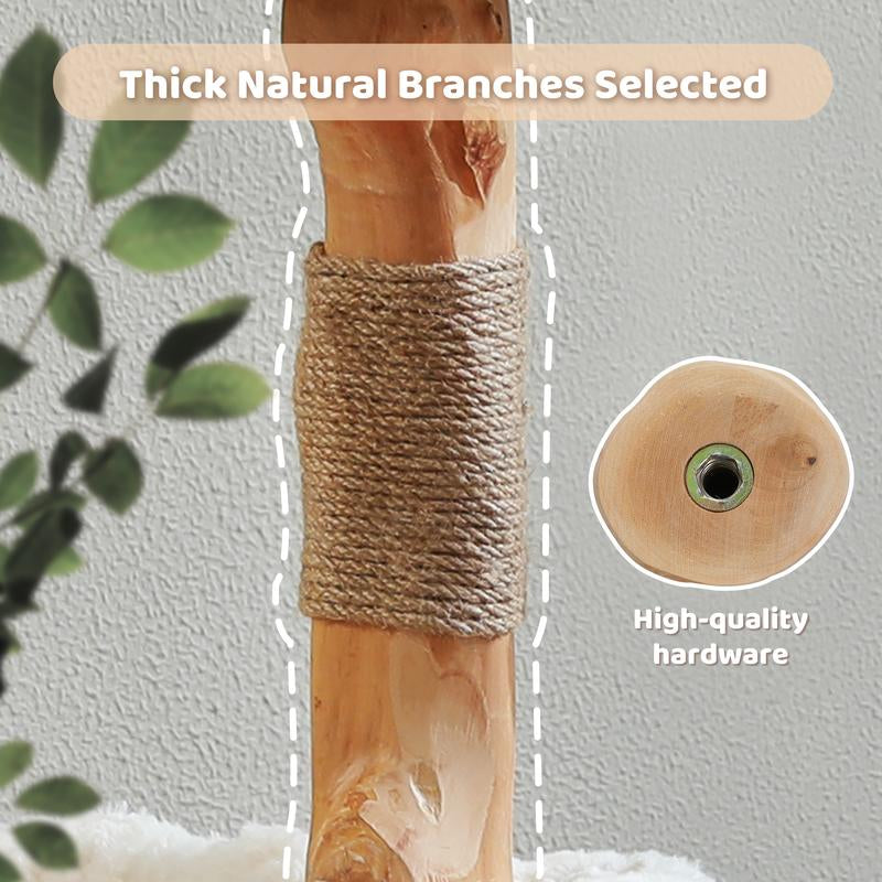 🐱 PAWZ Road 38-Inch Modern Luxury Wood Cat Tree with Large Wicker Basket & Deep Hammock