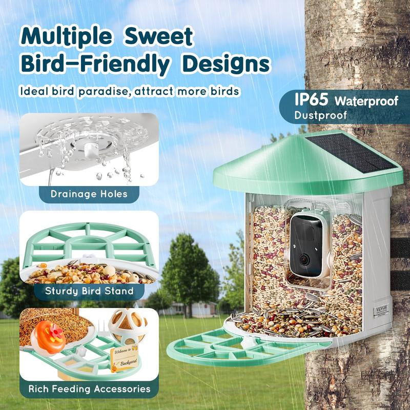 🦜 VEVOR Smart Bird Feeder with Camera – 2K HD, AI Bird ID, Solar-Powered