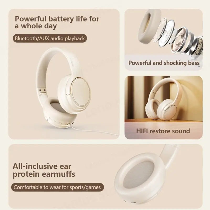 LENOVO TH20 Foldable Bluetooth Headphones 5.3 – Sport/Gaming Headset w/Mic, Hi-Fi Bass