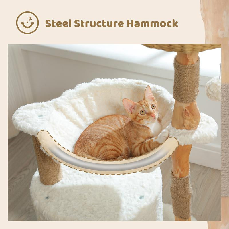 🐱 PAWZ Road 38-Inch Modern Luxury Wood Cat Tree with Large Wicker Basket & Deep Hammock