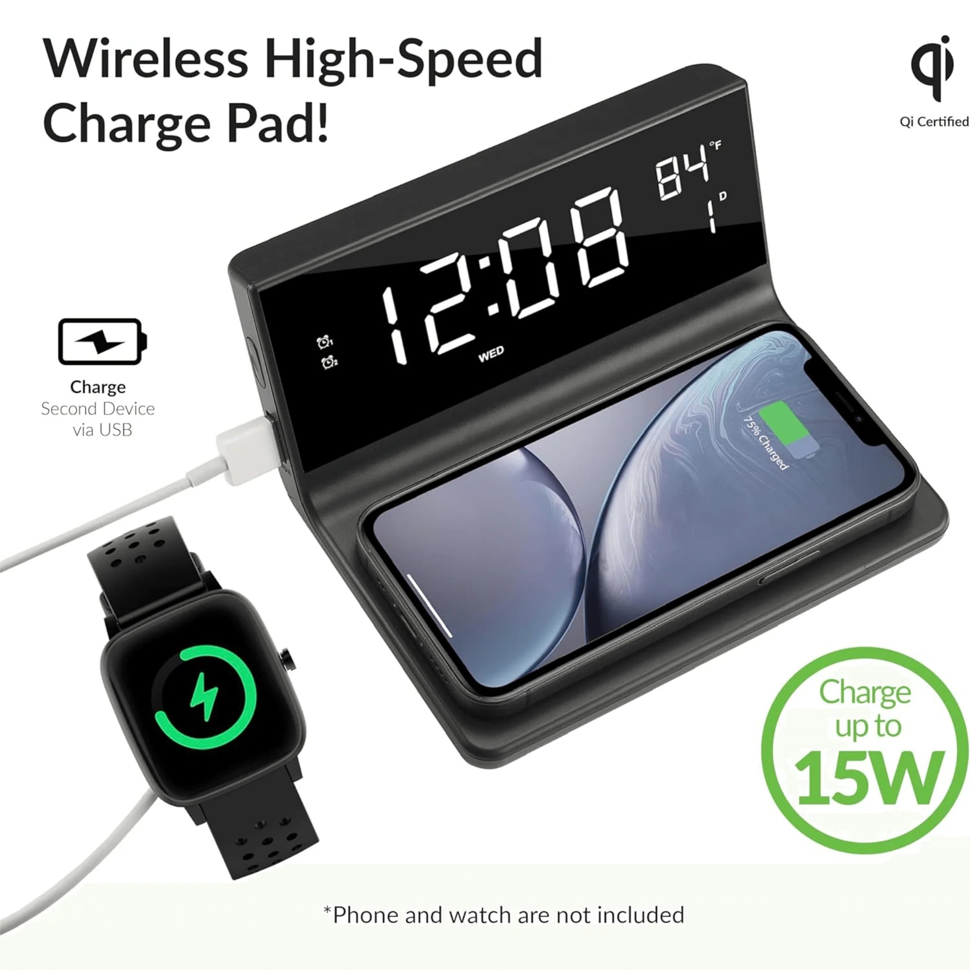 Supersonic 2-in-1 Wireless Charging Alarm Clock