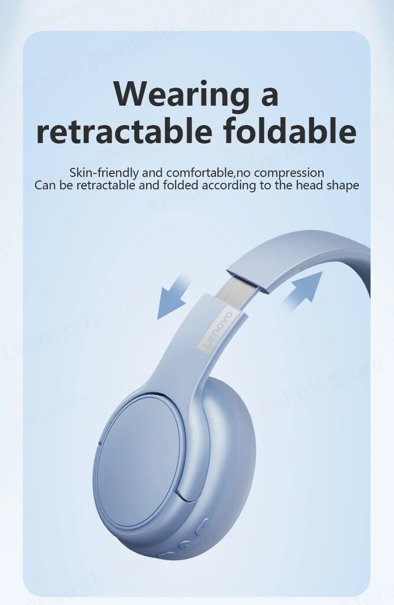 LENOVO TH20 Foldable Bluetooth Headphones 5.3 – Sport/Gaming Headset w/Mic, Hi-Fi Bass