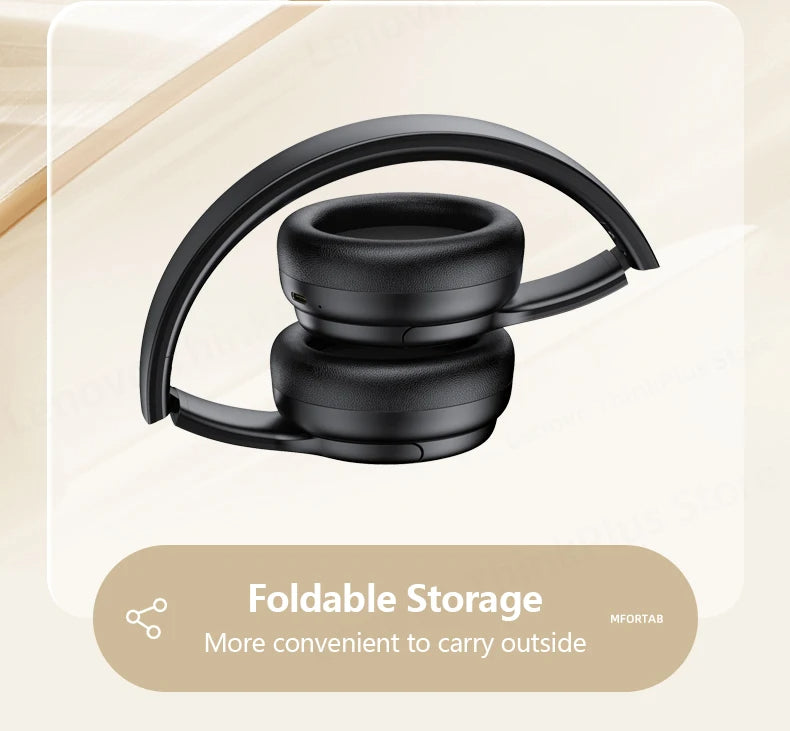 LENOVO TH20 Foldable Bluetooth Headphones 5.3 – Sport/Gaming Headset w/Mic, Hi-Fi Bass