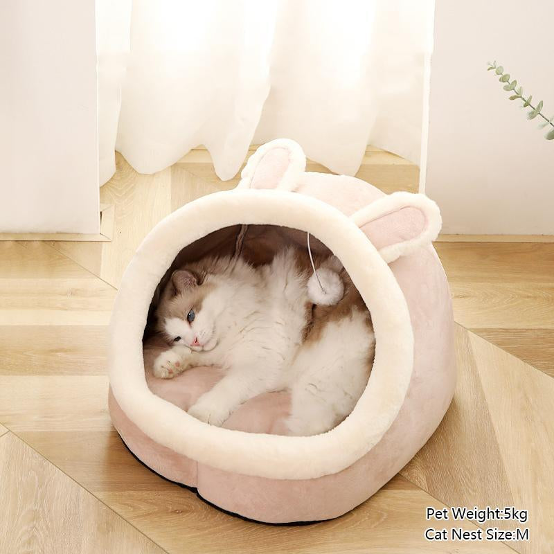 Cartoon Animals Ear Design Thermal Pets Bed, Soft & Warm Fleece Cat Cave Bed for Indoor, Pets House for Daily Use, Comfortable Cute Cat Furniture, Pet Products, Cat Stuff, Gift Ideas