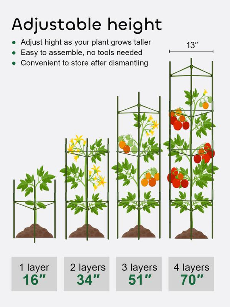 🌿 Tomato Cages for Garden, 51" Heavy-Duty Plant Support Trellis with Twist Tie for Vegetables, Flowers & Fruits