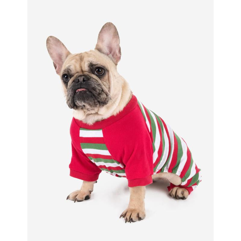Dog Red White & Green Stripes Cotton Pajamas