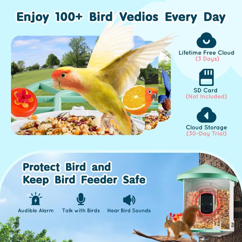 🦜 VEVOR Smart Bird Feeder with Camera – 2K HD, AI Bird ID, Solar-Powered