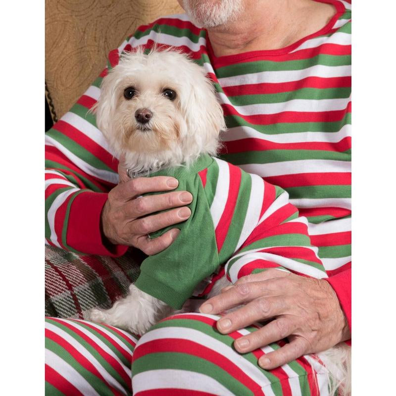Dog Red White & Green Stripes Cotton Pajamas