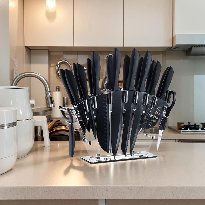 🍴 Professional 19-Piece High Carbon Stainless Steel Kitchen Knife Set – Non-Stick Coating, Ergonomic Handles, Rust-Resistant, Stylish Black