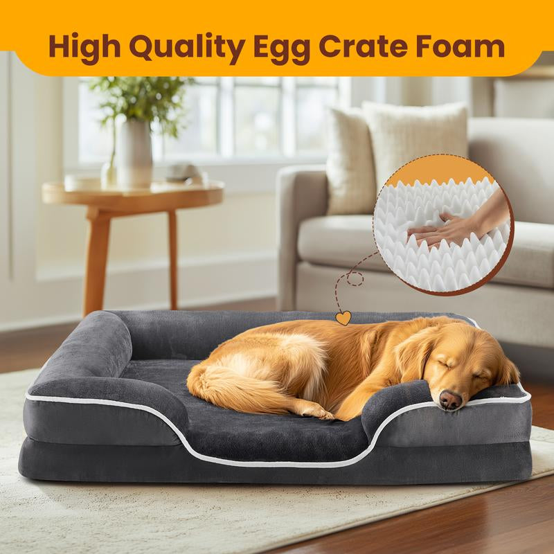 【Deal】Orthopedic Dog Bed for Large Size Dogs, Supportive Memory Foam Dog Sofa with Washable Removable Cover, Non-Slip Base, Waterproof Pet Couch Bed