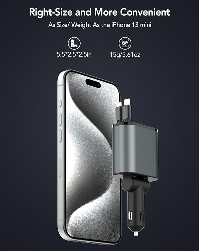 🚗 Smart Fast Retractable 4-in-1 Car Charger – 66W Power, Clean Car, No Cable Mess